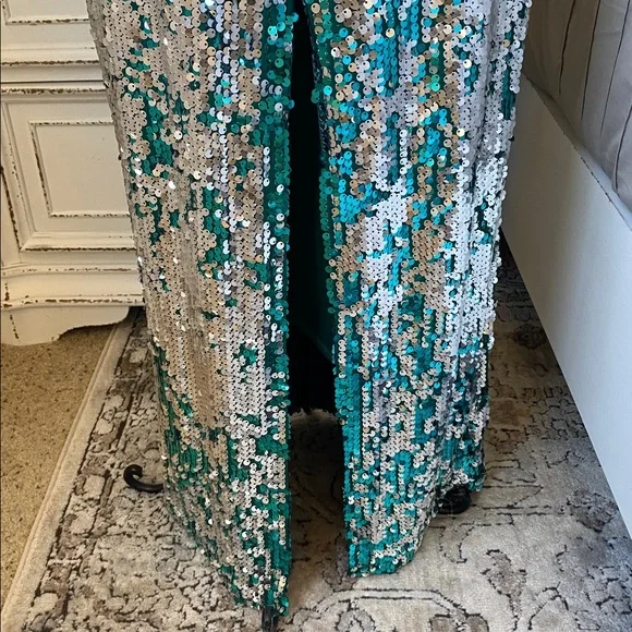 As U Wish Teal & Silver Sequin Slip Dress - Picture 8 of 12